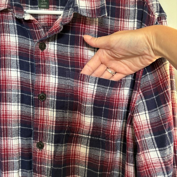 ROOTS Men's Size Large Flannel Button Down Blue Red Plaid Gorpcore Outdoors Warm - Picture 9 of 13